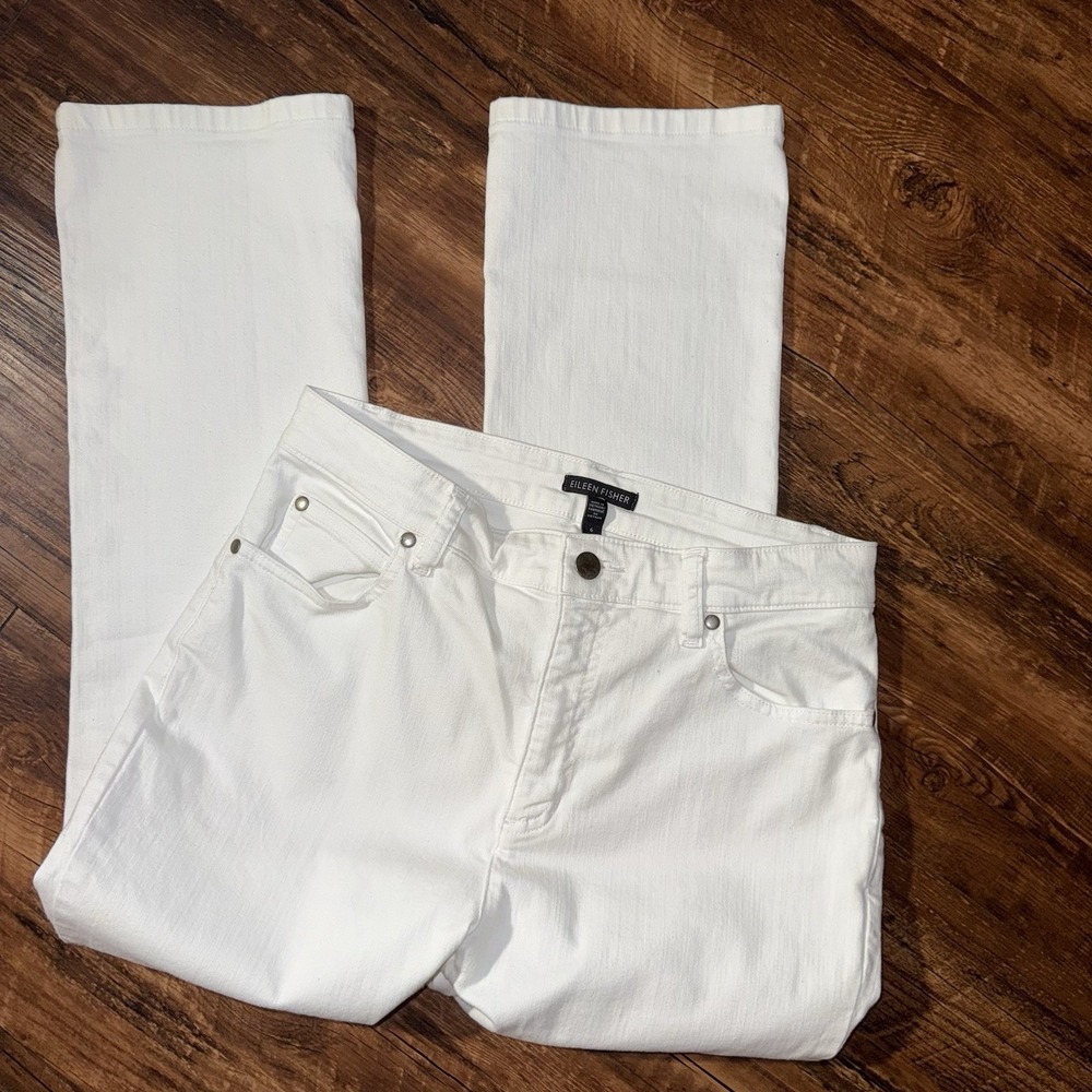 Eileen Fisher Women's Size 6 White Straight Cropped Jeans Minimalist